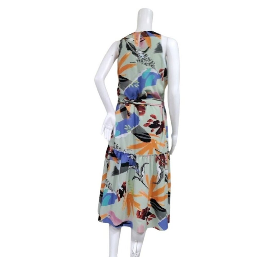 Slate & Willow Geometric Tiered Boho Whimsy Retro A-Line Dress  Sage Green US 2 - Picture 9 of 16